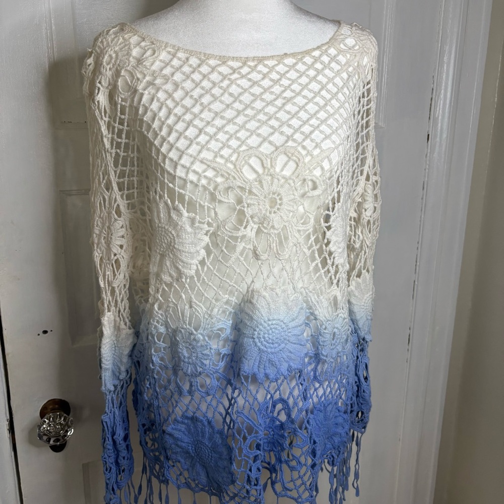 erin london Cream Crochet Open-Knit Top